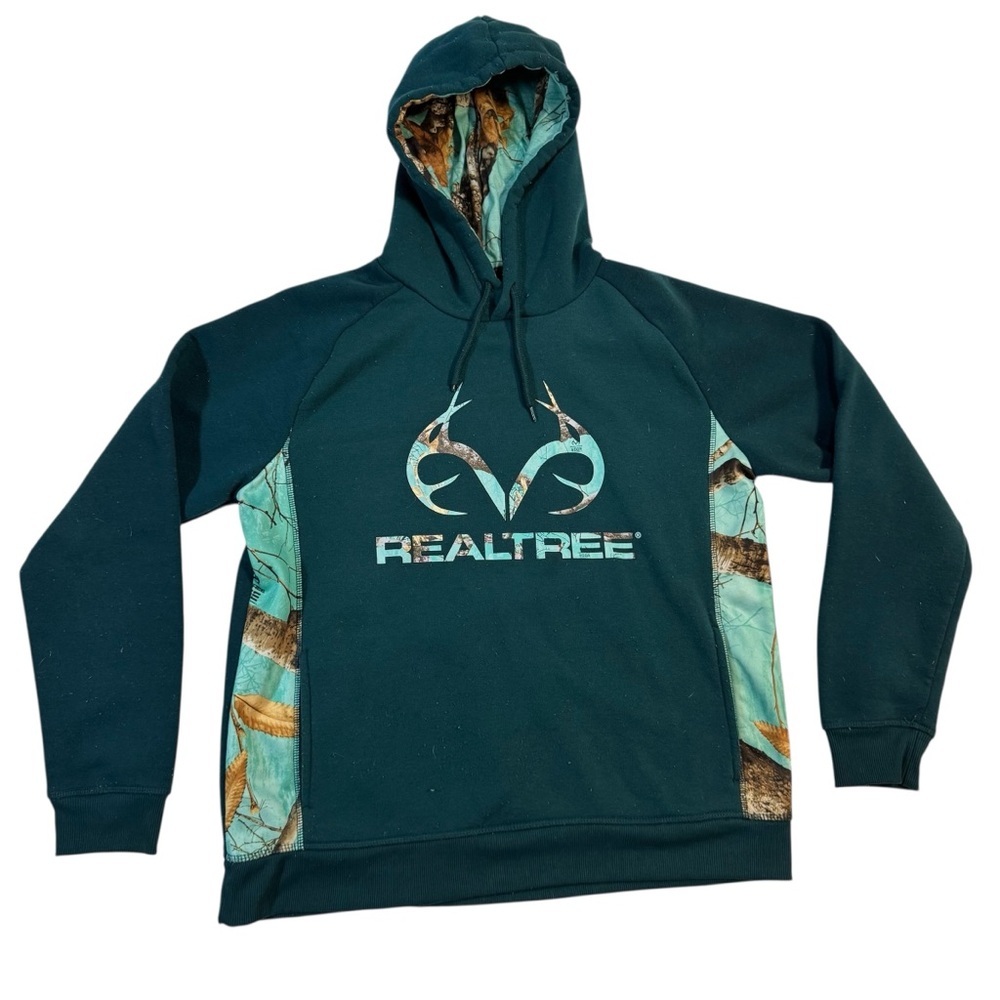 Realtree Women's Teal and Camouflage Hoodie Large
